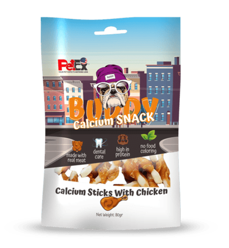 באדי סנאק חטיף מקלות קלציום עטופים בבשר עוף מיובש 80גר'