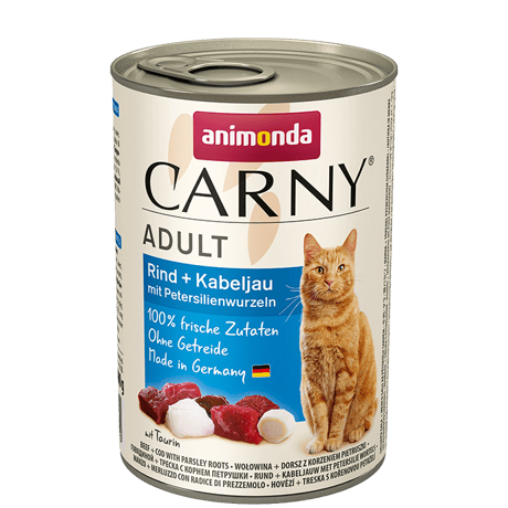 קרני בשר בקר,דג בקלה&שורשרי פטרוזיליה חתול בוגר 400 גרם- Carny Beef, Codfish&Parsley roots Adult
