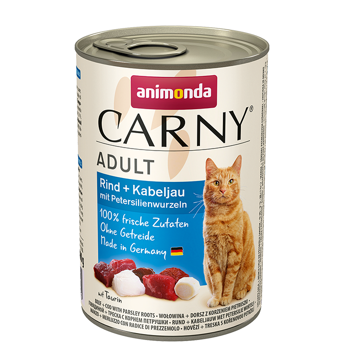 קרני בשר בקר,דג בקלה&שורשרי פטרוזיליה חתול בוגר 400 גרם- Carny Beef, Codfish&Parsley roots Adult