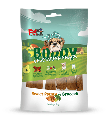 באדי סנאק חטיף צמחוני לכלב עם בטטה וברוקולי 80גר'