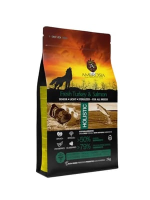 אמברוסיה סניור הודו וסלמון ללא דגנים 12 ק"ג - Ambrosia senior turkey and salmon
