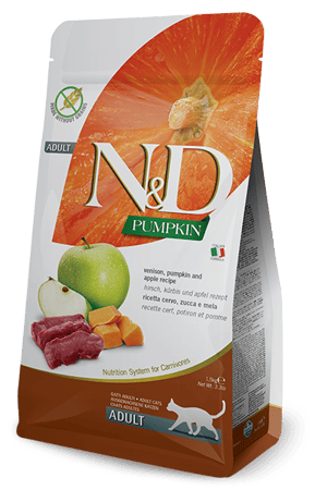 נטורל אנד דלישס צבי ודלעת חתול בוגר 1.5 ק"ג-N&D Grain Free Venison Adult Cat