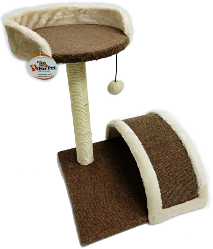 מתקן גירוד 2 קומות לחתול בצבע חום ולבן