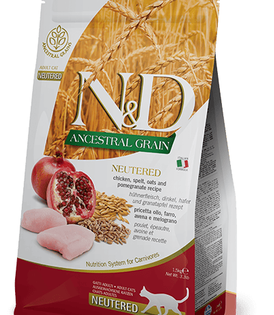 נטורל אנד דלישס עוף ורימון לחתול בוגר מסורס 10 ק"ג-N&D Chicken Adult NEUTERED Cat