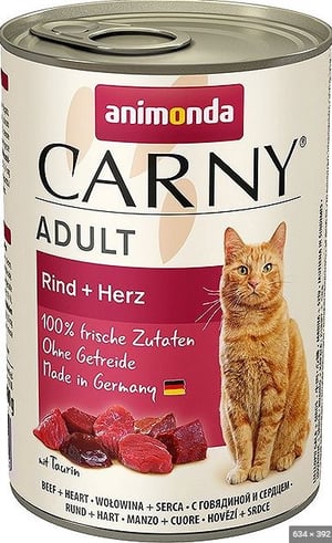 קרני בקר ולבבות חתול בוגר 400 גרם - Carny Beef & Heart Adult