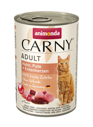 קרני עוף הודו ולבבות ברווז חתול בוגר 400 גרם - Carny Chicken, Turkey & Duck Hearts Adult