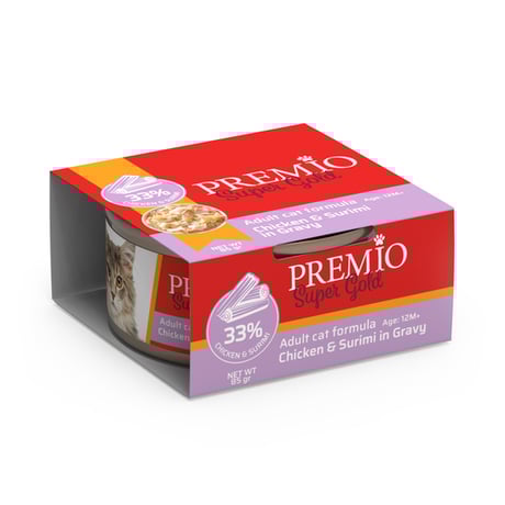 שימור פרמיו סופר גולד עוף וסורימי ברוטב 85 גרם