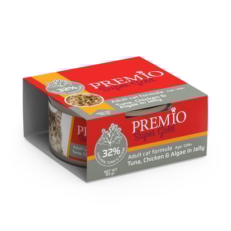 שימור פרמיו סופר גולד עוף טונה ואצות בג'לי 85 גרם