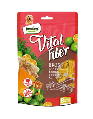 Vital Fiber חטיף דנטלי בצורת מברשת שיניים בטעם דבש זרעי שומר ותפוז 80 גרם