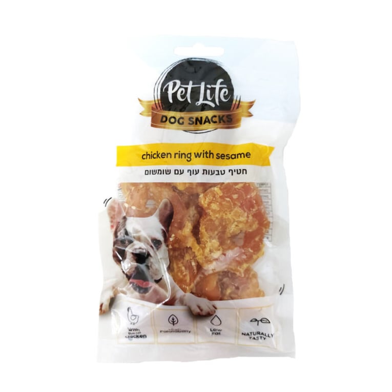 פטלייף חטיף טבעות עוף עם שומשום 80 גר'