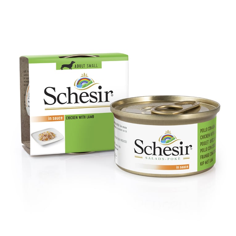 שזיר מעדן עוף עם כבש לכלבים 85 גרם- Schesir Chiken&Lamb