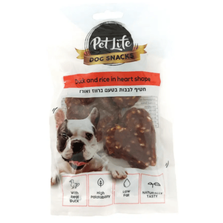 פטלייף חטיף לבבות ברווז ואורז 80 גר'