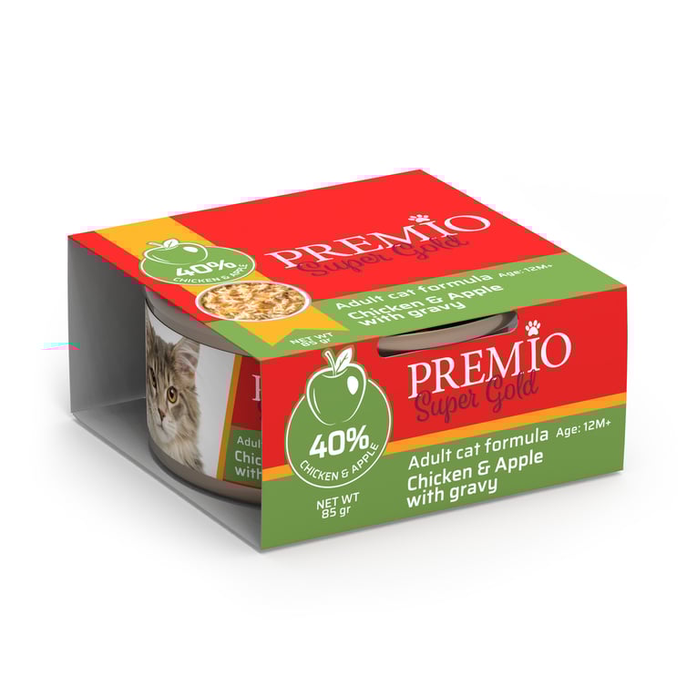 שימור פרמיו סופר גולד נתחי עוף ותפוח ברוטב 85 גרם