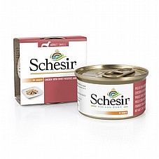 שזיר מעדן עוף בטטה וגזר לכלבים 85 גרם- Schesir Chicken&Sweet Potat And Carrot