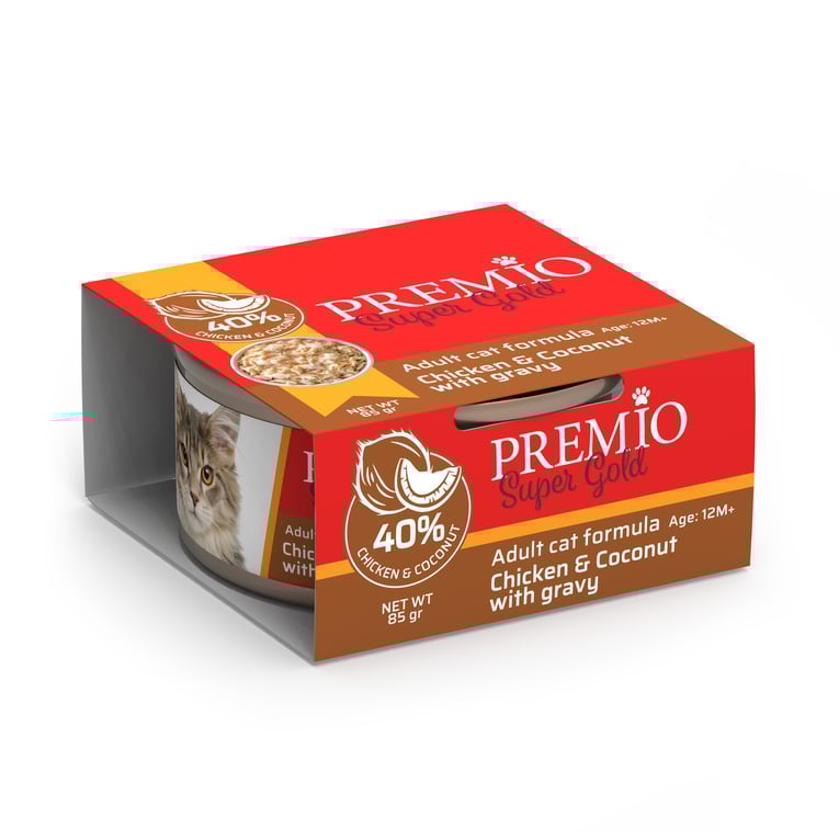 שימור פרמיו סופר גולד נתחי עוף ואגוז קוקוס ברוטב 85 גרם