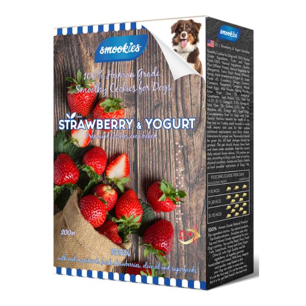 סמוקיז עוגיות טבעיות לכלבים בטעם תות ויוגורט 200 גר'
