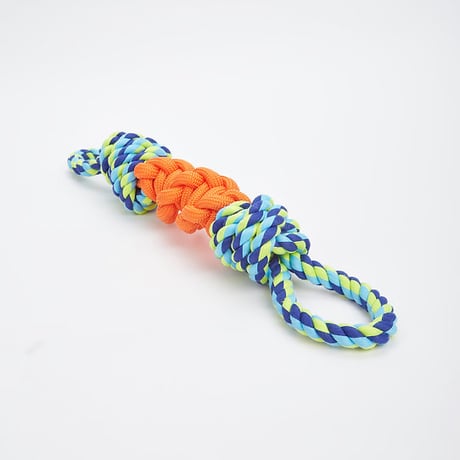 פופוס צעצוע חבל משיכה קלוע עם 2 ידיות לכלבים כחול כתום