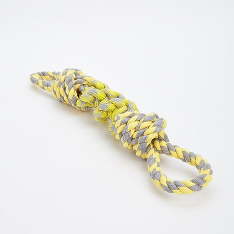 פופוס צעצוע חבל משיכה קלוע עם 2 ידיות לכלבים צהוב ירוק