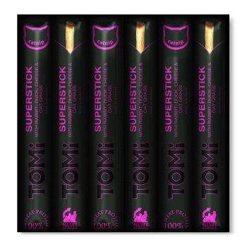 טומי חטיף מקלות ארבנת, ברווז, גבינה ודשא 30 גרם- TOMi sticks for cats – rabbit, duck, cheese and cat grass