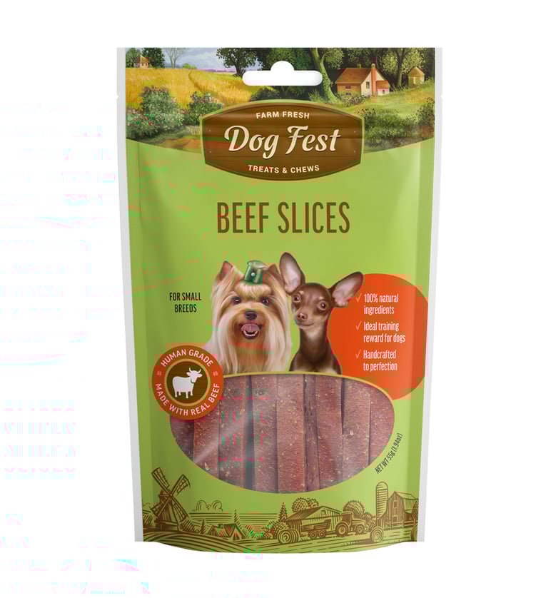 חטיף דוג פסט מיני רצועות בקר 55 גרם - Dog Fest beef slices