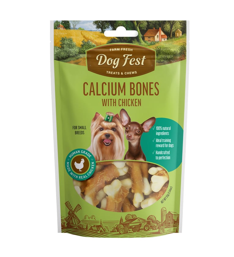 חטיף דוג פסט מיני עצם קלציום עוף 55 גרם - Dog Fest calcium bones