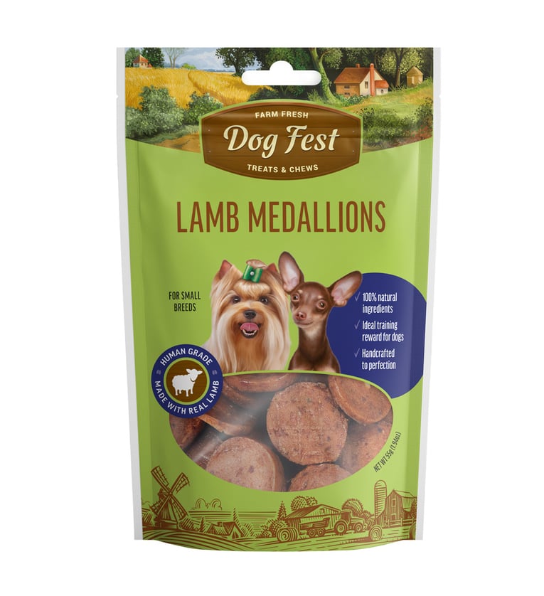 חטיף דוג פסט מטבעות כבש 55 גרם - Dog Fest Lamb Medallions