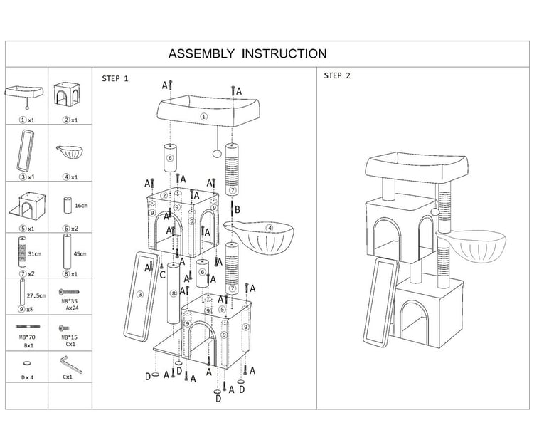 לאב מתקן גירוד מרופד פרווה אפור 47*78 102 ס"מ