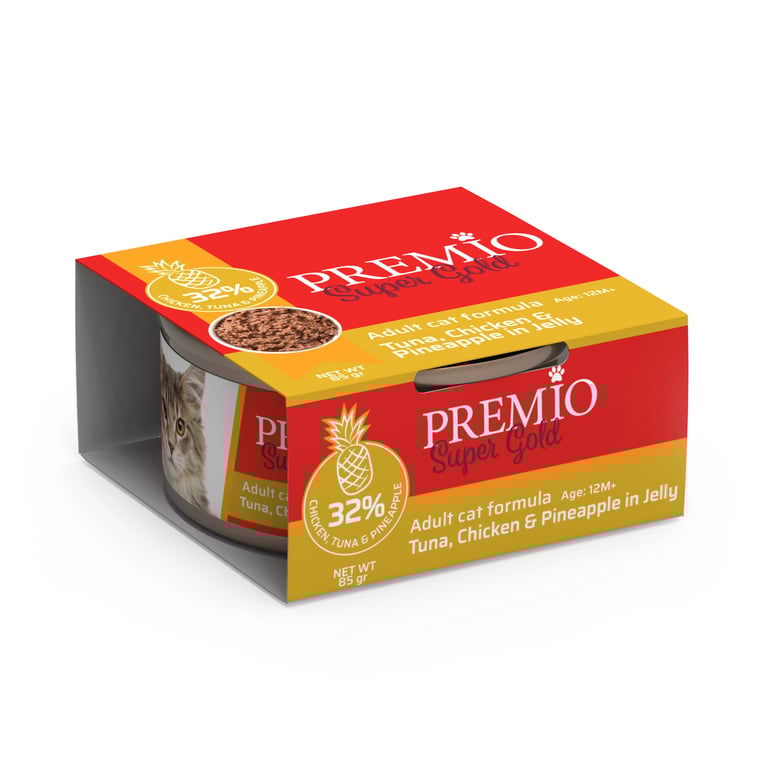 שימור פרמיו סופר גולד טונה, עוף ואננס בג'לי 85 גרם