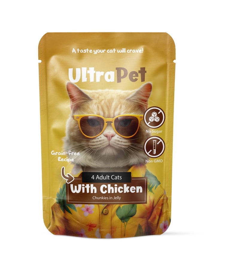 פאוץ' אולטרה פט לחתול נתחי עוף 85 גרם