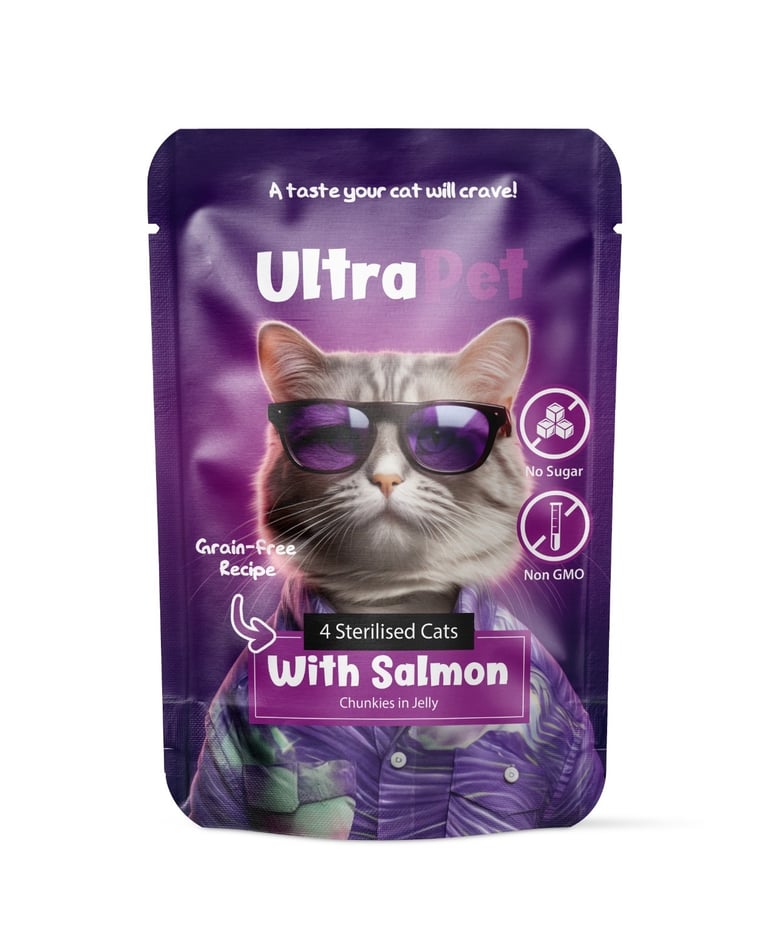 פאוץ' אולטרה פט לחתול נתחי סלמון סטרלייזד 85 גרם