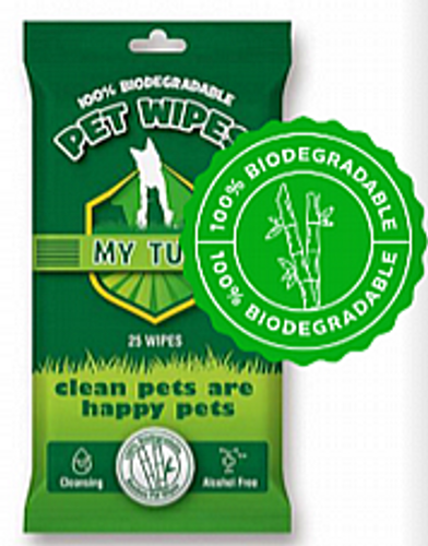 מגבוני במבוק מתכלים לניקוי כלבים וחתולים 25 יחידות - My Turf Wieps