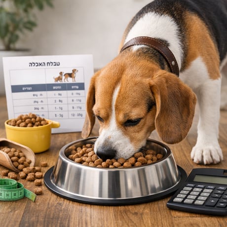 כלב אוכל מקערה - התאמת כמות מזון יומית לכלב