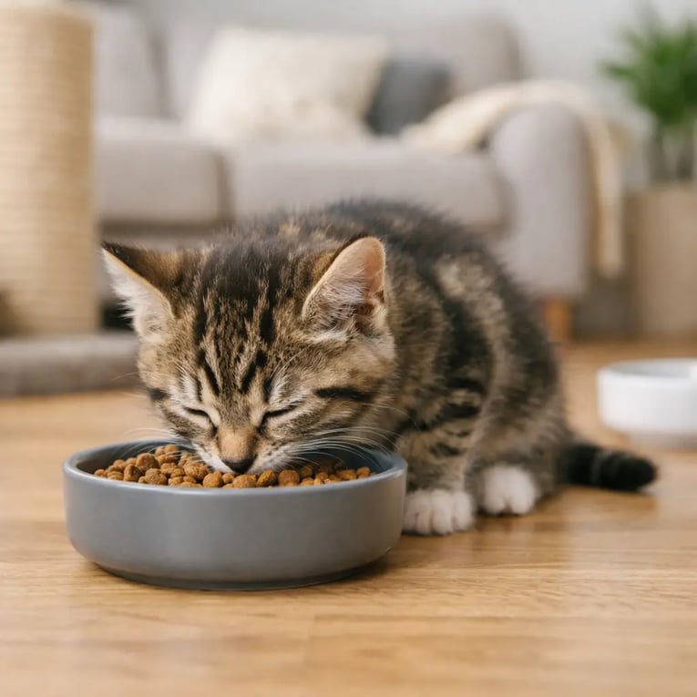 גור חתולים אוכל מתוך קערה בבית