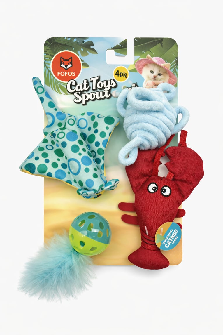פופוס צעצוע לחתול מארז 4 צעצועי חיות ים עם קטניפ