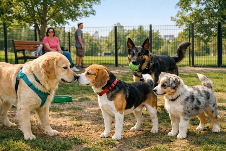 כלבים משחקים בגינת כלבים