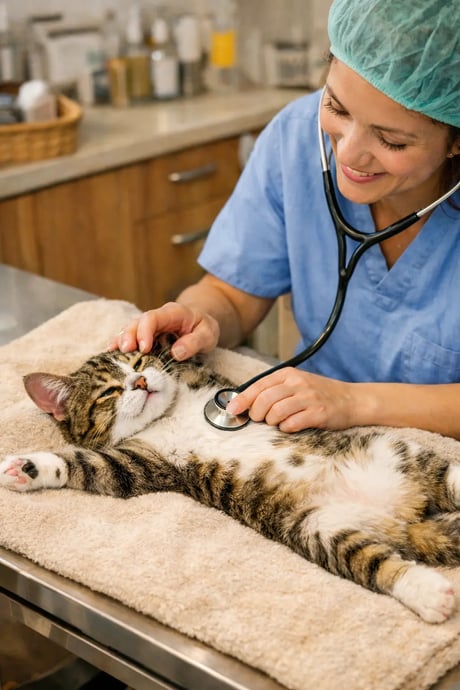 חתול צעיר אצל וטרינר לקראת עיקור או סירוס