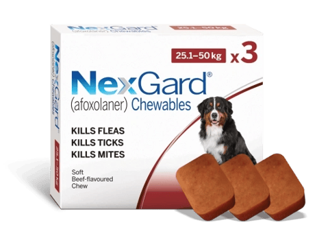 נקסגארד 3 כדורים נגד פרעושים וקרציות 25-50 ק”ג - NexGard