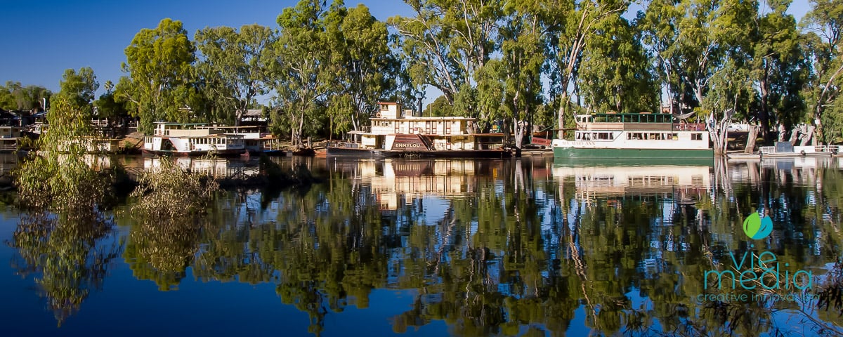 Drive Melbourne to Broken Hill via Echuca - Pictured are paddlesteamers on the Murray River at Echuca, NSW Australia