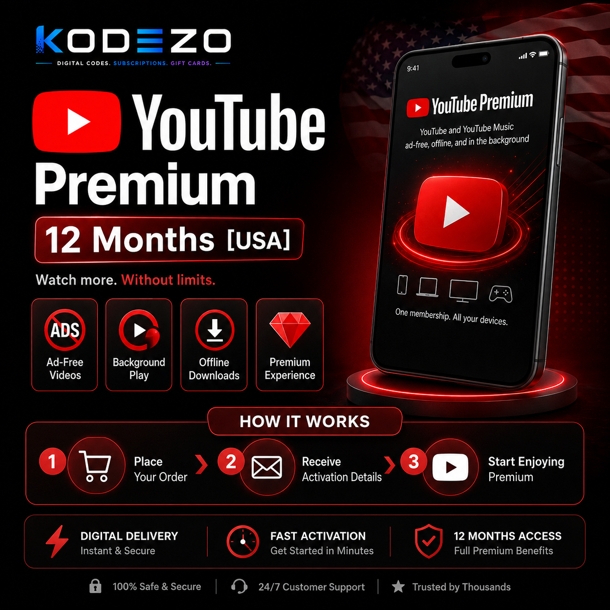 Youtube Premium 12 Months | Upgrade (USA)