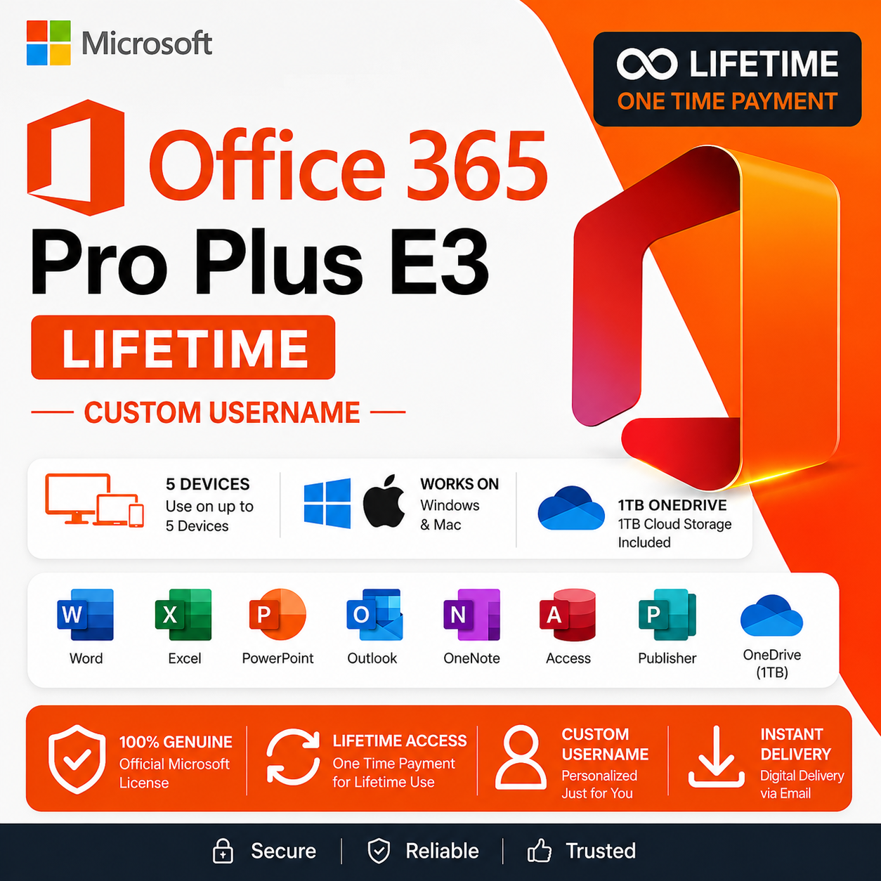 Microsoft 365 E3 Account 1TB Onedrive Account KEY