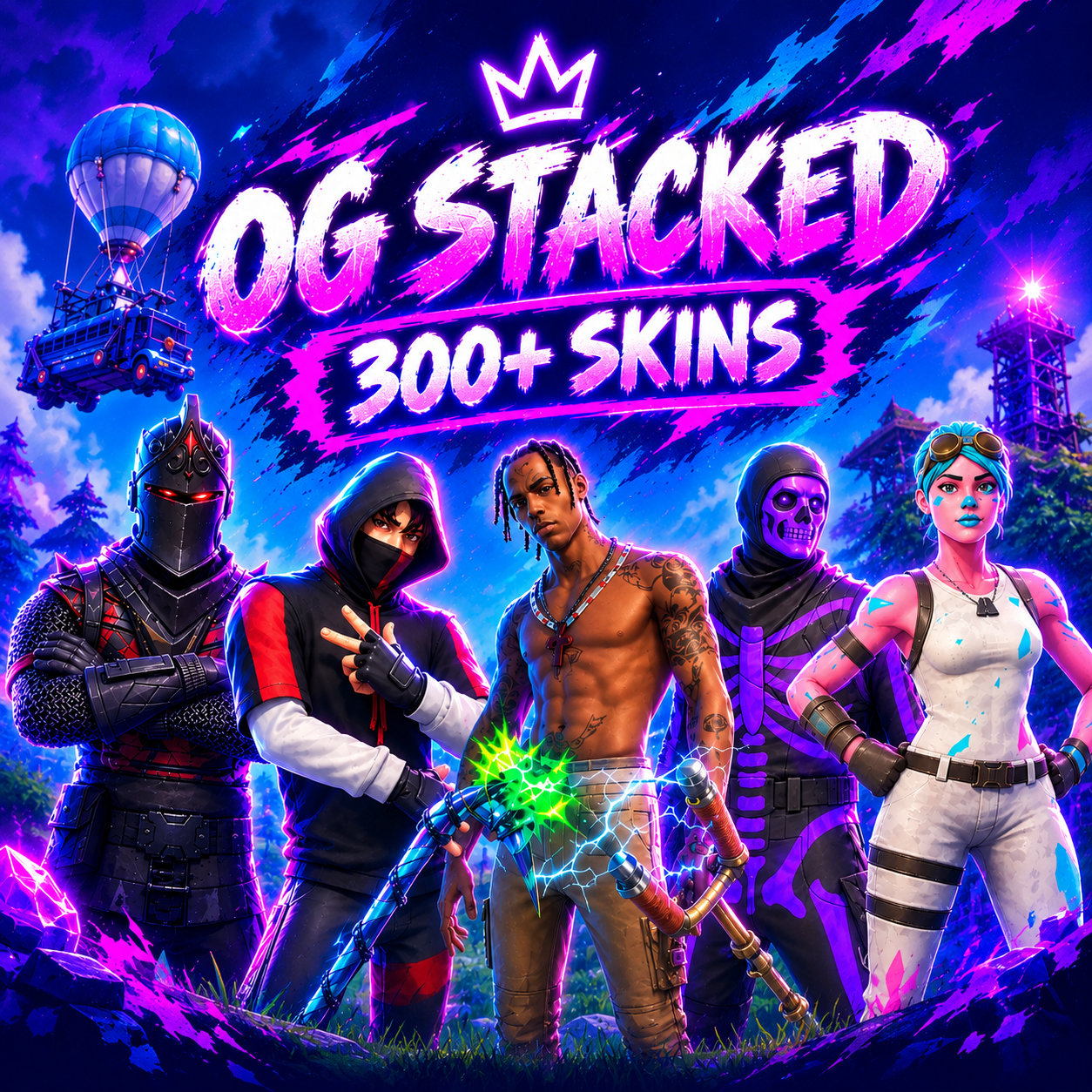 (PC/PSN/Xbox/Nintendo) 150-300 Skins May Include OG Renegade Raider-OG Ghoul Trooper-Black Knight-Travis Scott-Galaxy-Ikonik