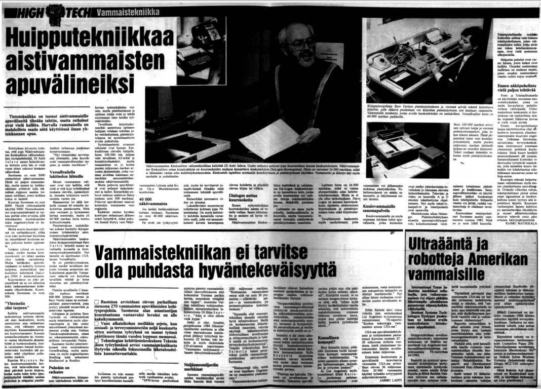 Aukeaman verran vammaistekniikan HighTechiä Insinööriuutisissa 26.2.1986