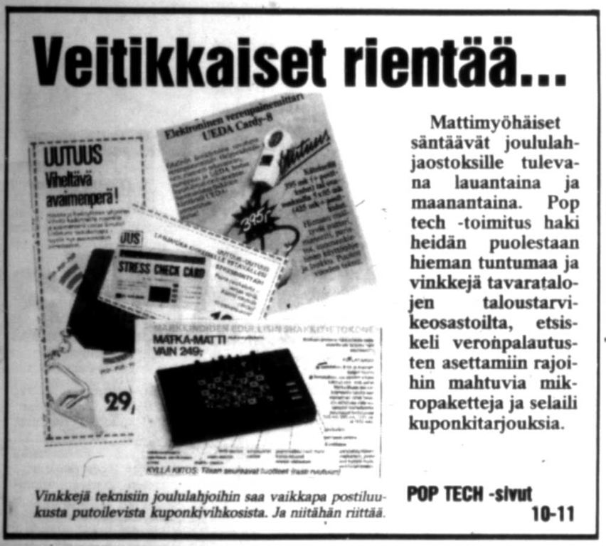 Insinööriuutisen PopTech-toimitus joululahjatunnelmissa 18.12.1986