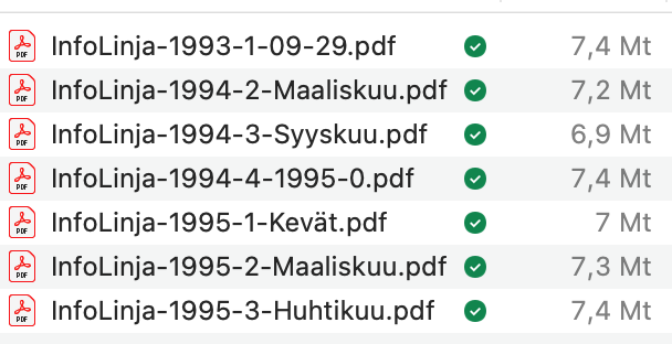 InfoLinjoja syntyi parissa vuodessa 140 tabloid-kokoisen sivun verran - pdf-versiot löytyvät Dropboxista