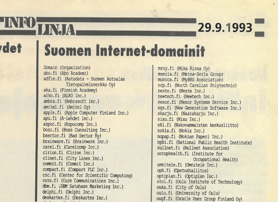 Syyskuun alkupuolella jonain päivänä 1993 .fi-domaineja oli kaikkiaaan 211. 