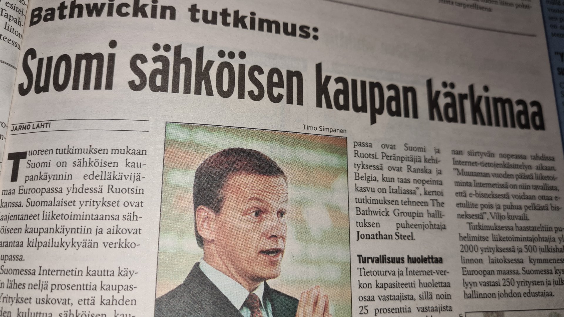 Suomi sähköisen kaupan kärkimaa jo 1999?