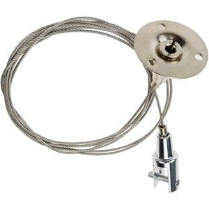 ΚΙΤ τύπου Α ανάρτησης σε οροφή με συρματόσχοινο Ιδανικό για ανάρτηση plexiglass, frame, πίνακα κ.α. κρεμαστό από το ταβάνι Μήκος συρματόσχοινου 1,5 μέτρο