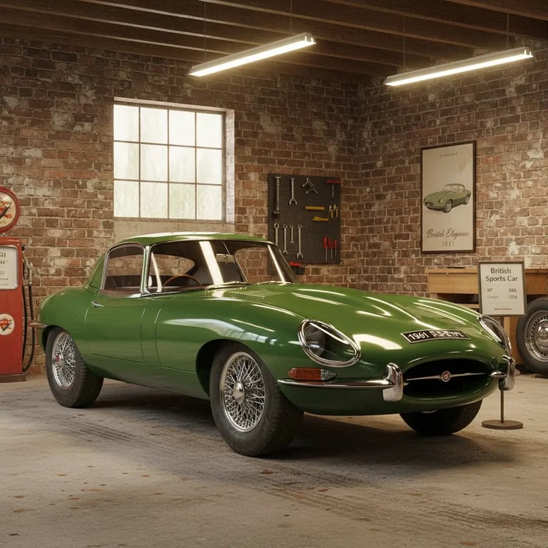 1961 Jaguar E-Type British racing green sports car
