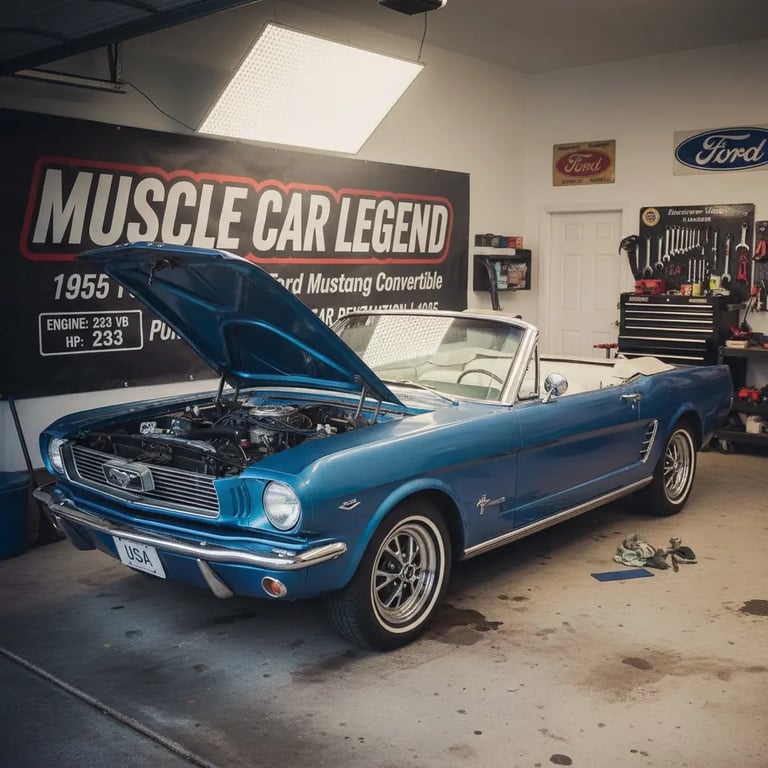 1965 Ford Mustang convertible muscle car blue