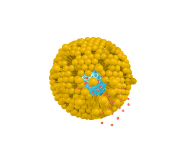 A yellow liposome with contents leaking out, illustrating instability